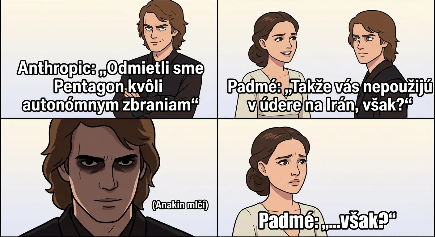 Anakin & Padmé meme — Anthropic odmietol Pentagon — a Pentagon aj tak použil Clauda