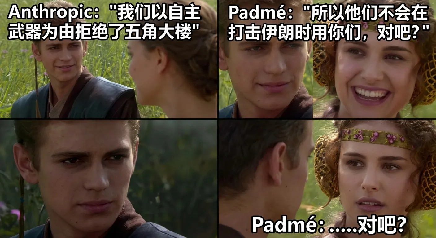 Anakin & Padmé meme — Anthropic拒绝了五角大楼 — 五角大楼还是用了Claude