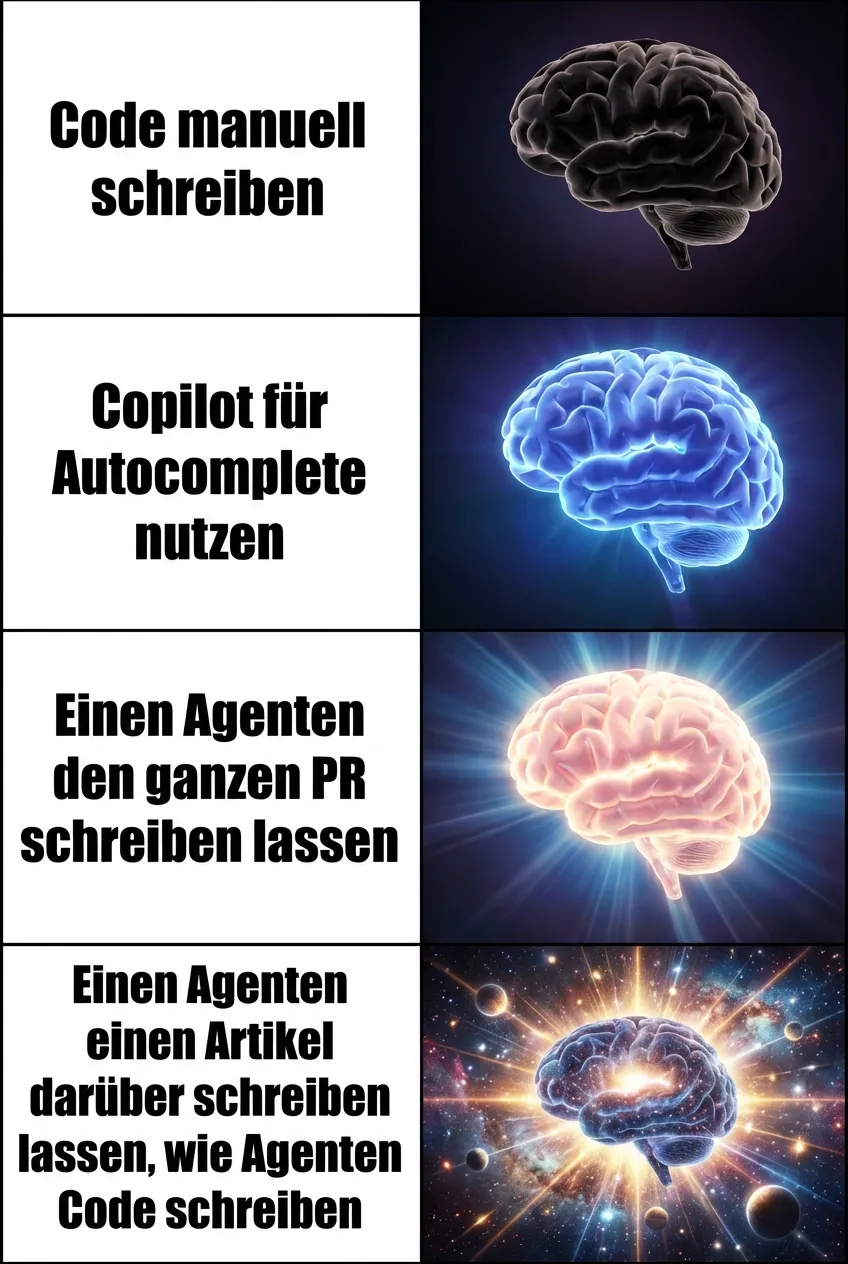 Expanding Brain meme — Die Evolution des Programmierers im Jahr 2026