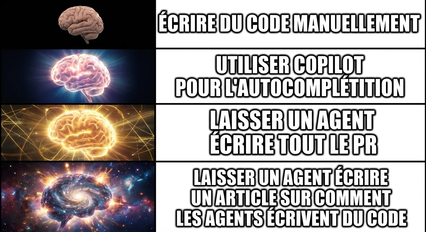 Expanding Brain meme — L'évolution du programmeur en 2026