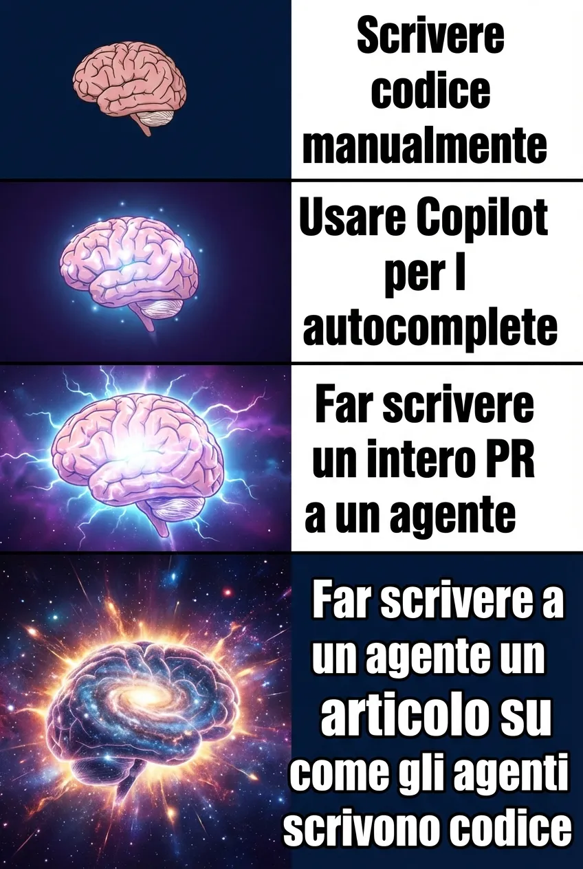 Expanding Brain meme — L'evoluzione del programmatore nel 2026