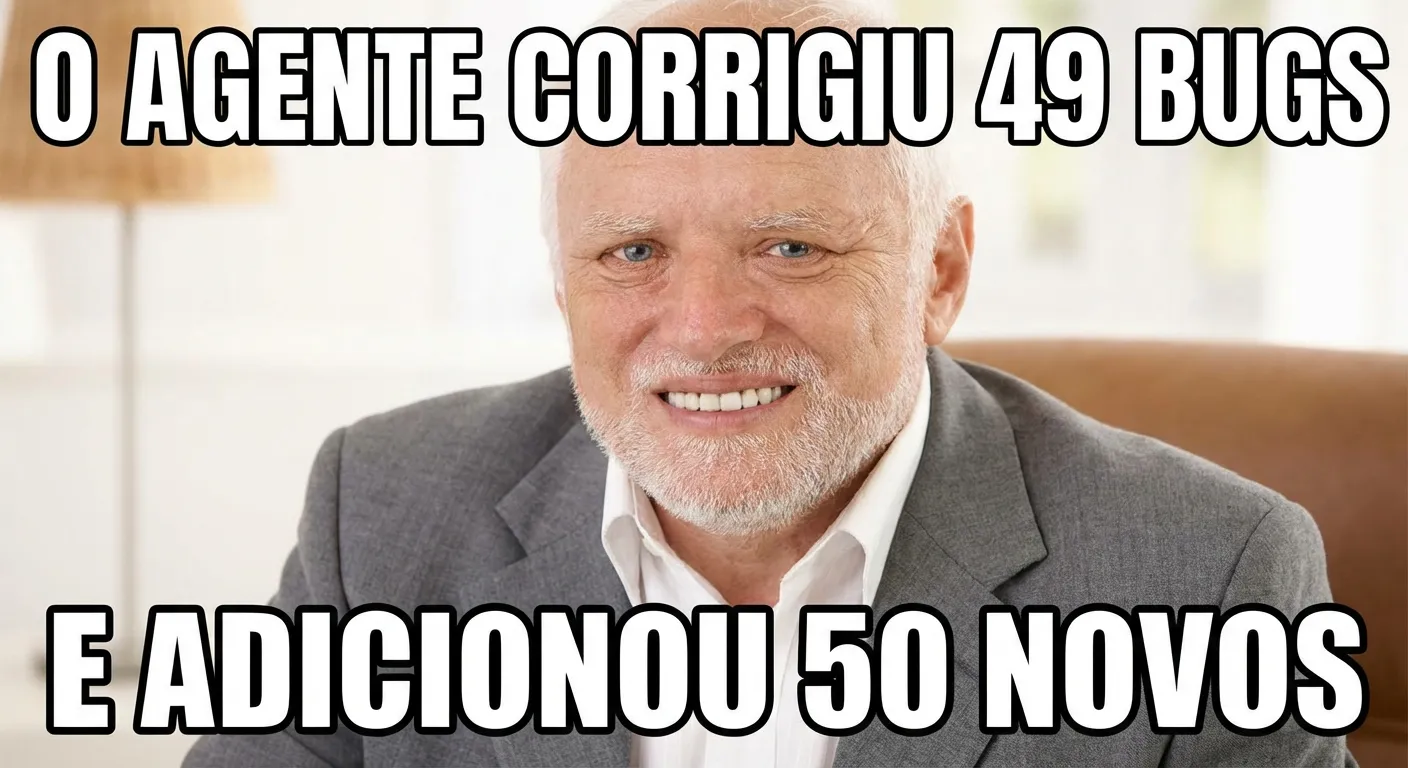 Pain Harold meme: O agente corrigiu 49 bugs. E adicionou 50 novos.