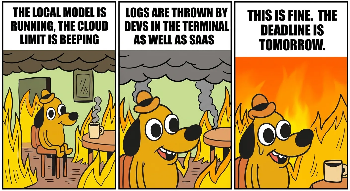 This Is Fine meme — AI traffic in 2026