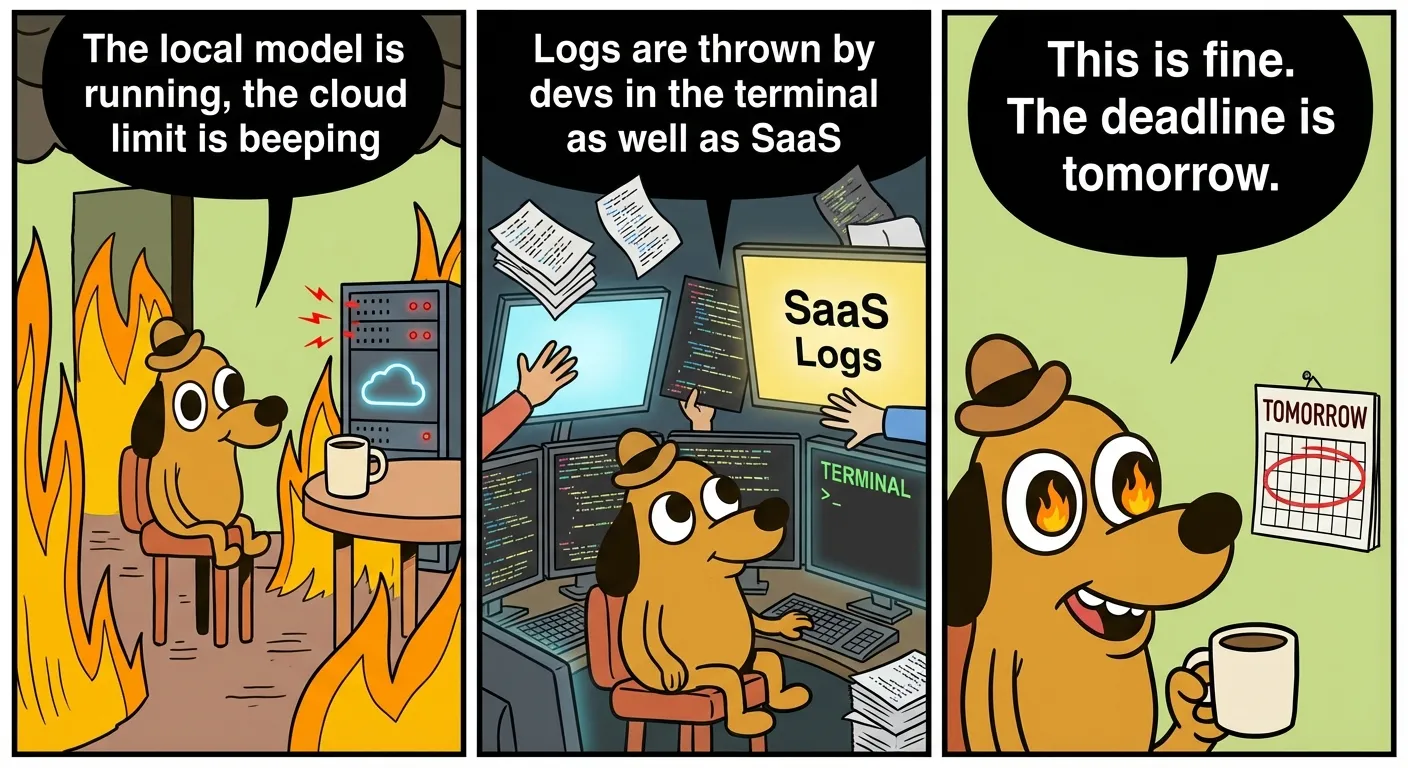 This Is Fine meme — AI traffic in 2026