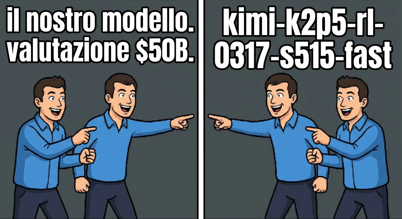 Meme: Cursor e Kimi indicano lo stesso modello — uno dice «il nostro», l'altro fa i complimenti