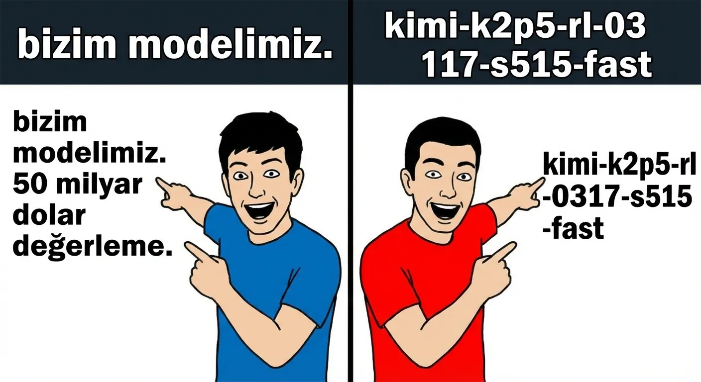 Meme: Cursor ve Kimi aynı modele işaret ediyor — biri "bizimki" diyor, öbürü tebrik ediyor