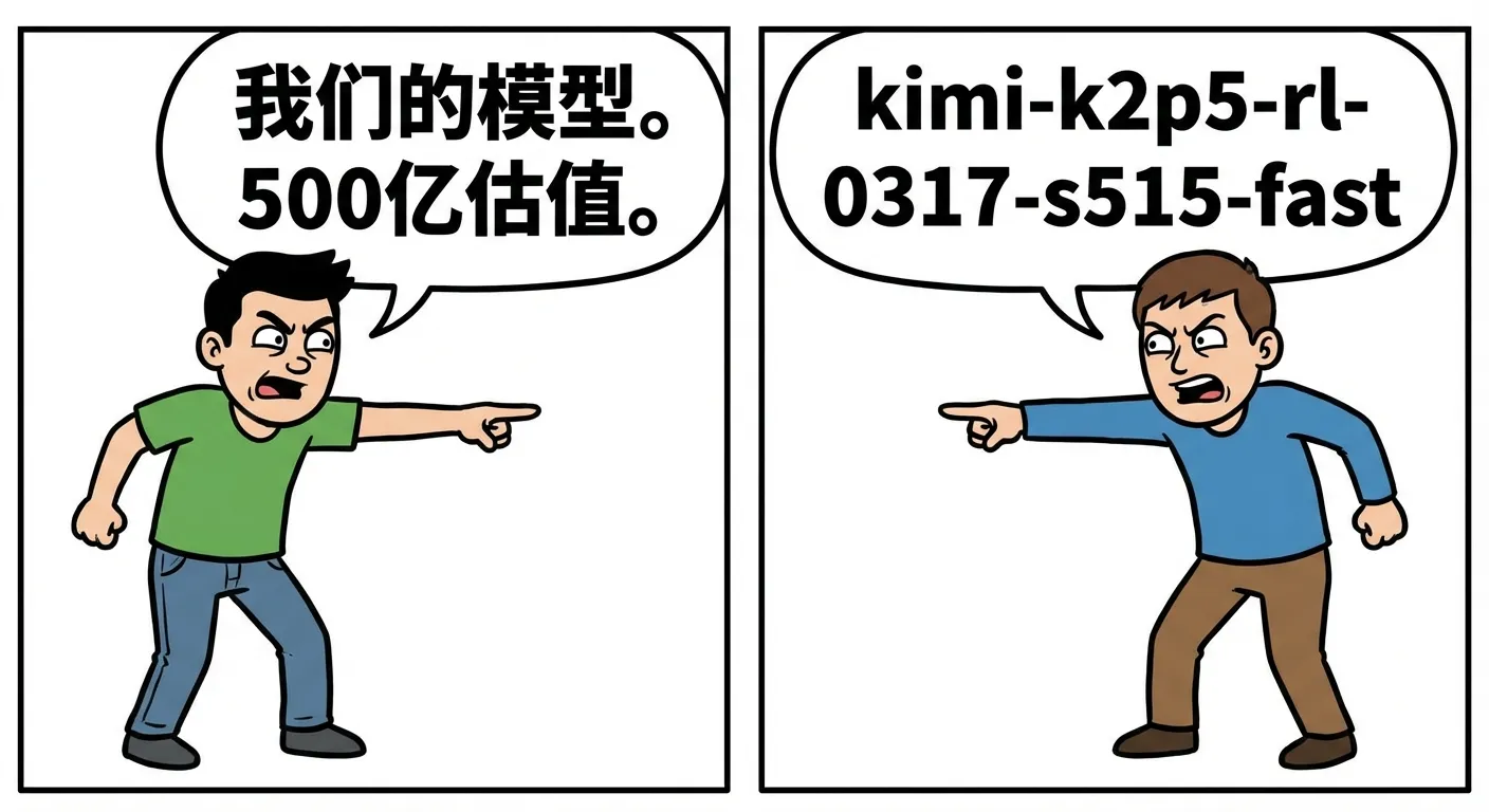 Meme：Cursor与Kimi指向同一个模型——一方说"我们的"，另一方发来祝贺